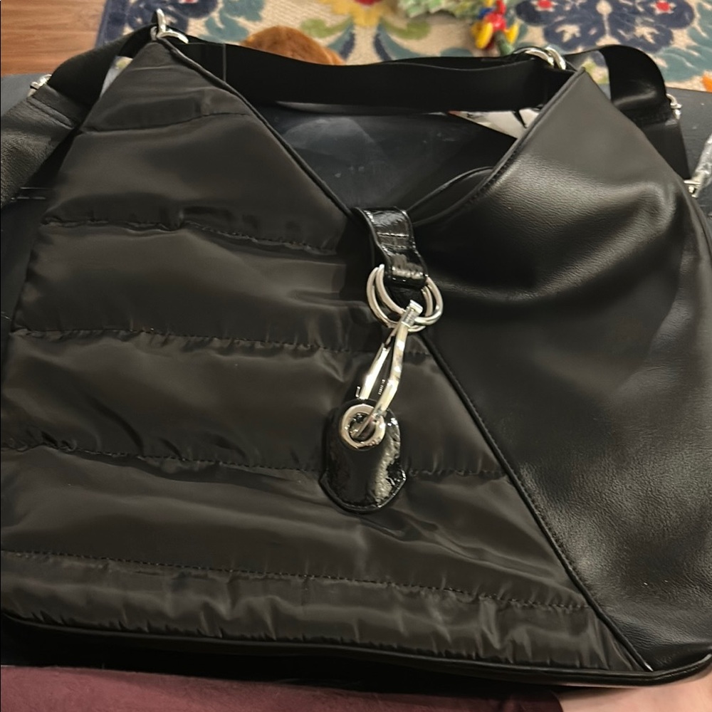 Black Nylon and Leather Tote Bag